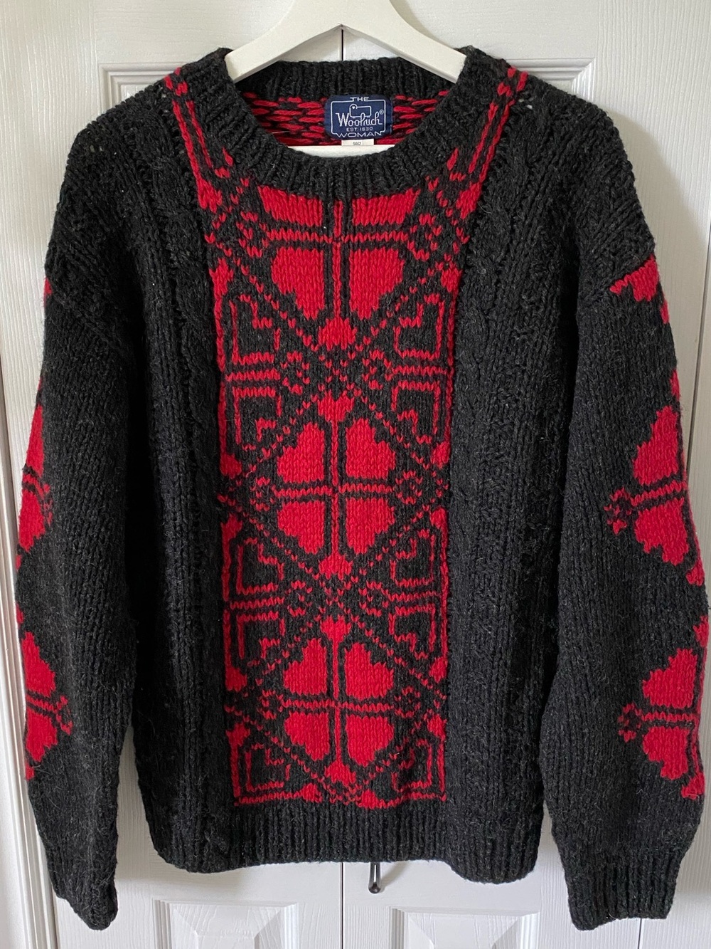 Woolrich 100% Wool Vintage heart pattern and cable knit pullover Size Large